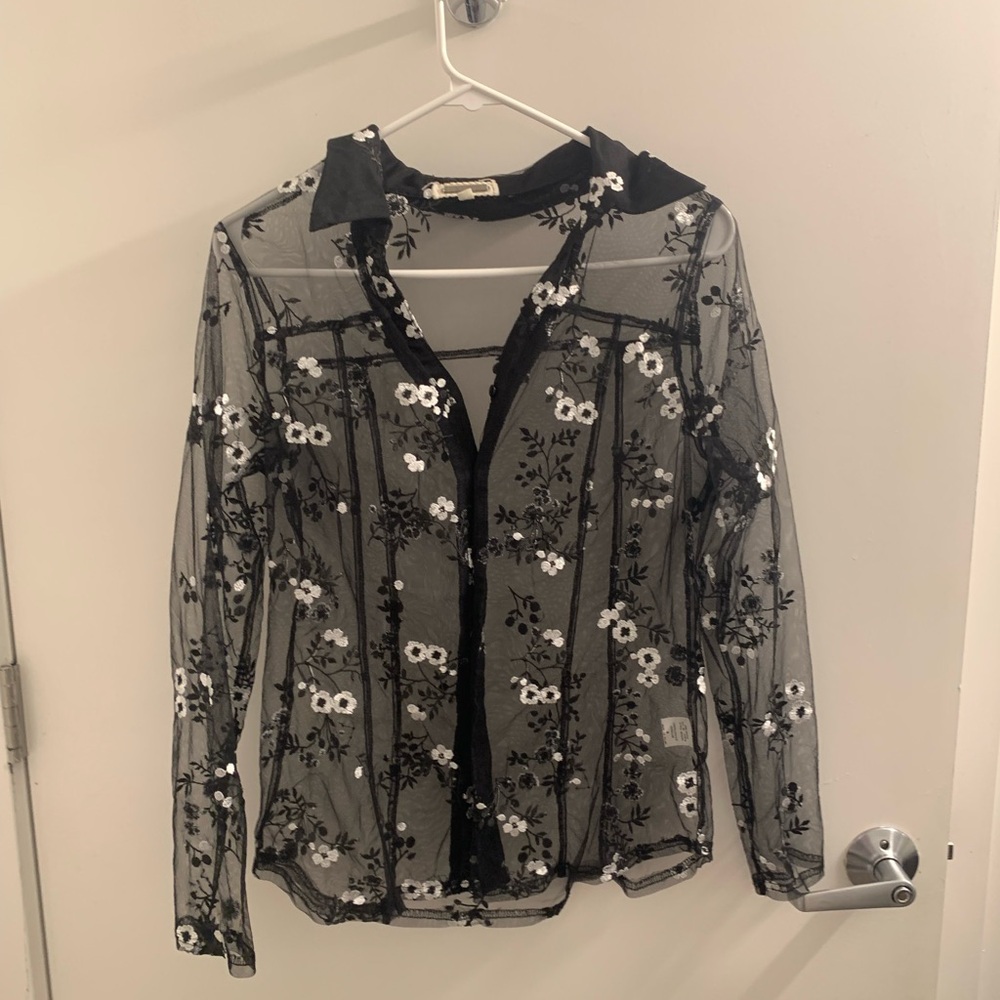 Floral Mesh Button Down Top